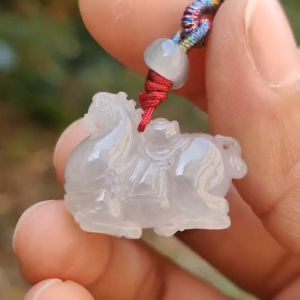 Icy Translucent Quality Natural Type A Jadeite Jade crafted with Horse and Ingot as Pendant certificate weighs 7.4 grams measurement 19.5 * 24.2 * 10.2 mm (pendant245)
