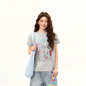 WILDAZI | Vintage Strawberry Print Slimming Loose Short Sleeve Tee