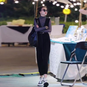 Autumnal Two-Piece Set Chic Retro Hong Kong Style Womens Clothing High Waist A-Line Dress Long Sleeve High Collar Commute Fashion