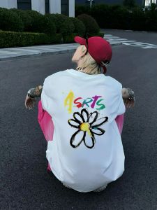 Asrts New Heavyweight American Summer Pure Cotton Loose Mens Short Sleeve T-Shirt Art Theme Print Casual Fashion Top