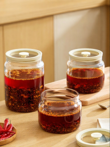YYIEDERNG | Heat-resistant Food-grade Glass Chili Oil Jar with Sealed Lid