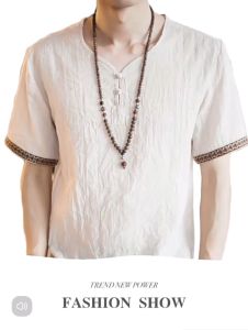 Baju Kemeja Oriental Lelaki Mens Relaxed Fit Shirt Soft Linen Cotton Short Sleeve Summer Wear Baju Tradisional Modern Chinese Design