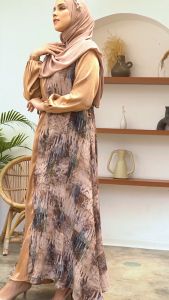 Alana Dress Gamis Satin Plisket Kondangan Gaun Pesta Mewah Elegan Pakaian Muslimah Wanita Kekinian By Shalu Nisabila