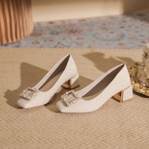 Giày Cao Gót Mũi Vuông Đế Dày Thời Trang Cho Nữ Giày Cưới Thanh Lịch Giày Đi Dự Tiệc Giày Đơn Đế Cao Gót Bằng Cao Su