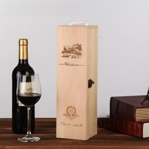 Red Wine Wooden Box Single Red Wine Box Wine Gift Box Wooden Red Wine Packaging Box Pine Wine Box