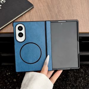 For Samsung Galaxy Z Fold 8 7 5 4 Case Leather Pattern for Magsafe Magnetic Case for Galaxy Z Fold8 Ultra Wireless Charge Cover
