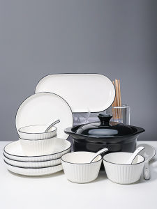 Creative Nordic Simple Ceramic Bowl Set for 2-6 People Home Use Soup Bowls And Plate Set Glazed under Color Process