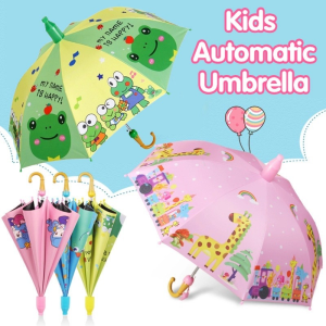 Umbrella for Kids Boy Girl Cartoon Patterns Automatic Waterproof Sunshade Umbrella with Long Handle