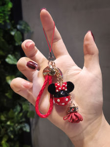 Handcrafted Short Womens Phone Strap Mickey Mouse Cartoon Pendant Mobile Phone Accessory Anti-loss Woven Lanyard by Shenzhen Haojie