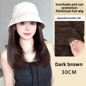 Hat Wig One-Piece Female Natural Fashion Sun-Proof Sun-Proof Bucket Hat Straight Hair Synthetic Wig Full-Head  wigs for women
