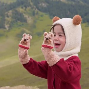 NIDUOXIONG | Childrens Open-Finger Flap Fleece Gloves
