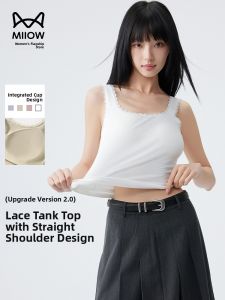 miiow | Pure Desire Lace Strap Vest Womens Slim Fit Outerwear Base Shirt Breathable Sweat Absorbent Square Collar Underwear With Chest Pad