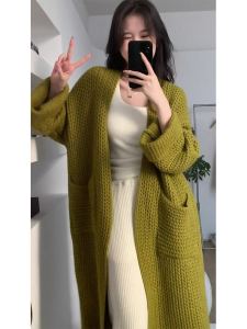 Early Autumn Winter Fancy Long Cardigan Sweaters Womens Clothing K-style Loose and Lazy Style Mid Length Long Length Knitting Jacket