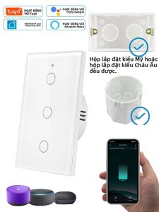 Tuya Công Tắc Thông Minh WiFi RF433 Điều Khiển Từ Xa Không Dây Điều Khiển Bằng Giọng Nói Alexa Interruptor Không Cần Dây Trung Tính Bảng Điều Khiển Cảm Ứng Cho Tự Động Hóa Gia Đình