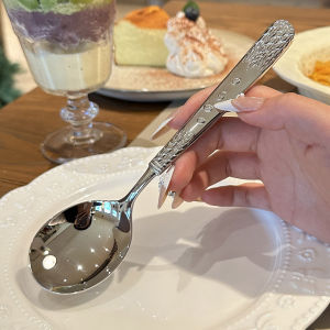 Luxury European Vintage Relief Wheat Ear 18/10 Stainless Steel round Head Soup Spoon Dining Spoon Boss Lady Personal Use
