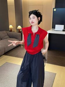 Áo Thun Polo Tay Ngắn Màu Đỏ Dệt Kim Ice Silk Dành Cho Nữ Mùa Hè Siêu Đẹp Độc Đáo Và Dễ Thương Ngắn Nhỏ