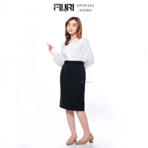 FIURI Official - Amel Basic Skirt S-5L - Rok Span Pendek Di Bawah Lutut Kuliah Kerja Magang Sales Kantor Fashion Wanita - Hitam