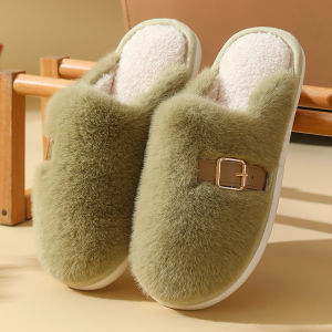 Furry Slippers Indoor Home Warm Cotton Slippers Winter Fleece Autumn Winter Outdoor Wear Warm Plush Soft Bottom Anti-slip Womens