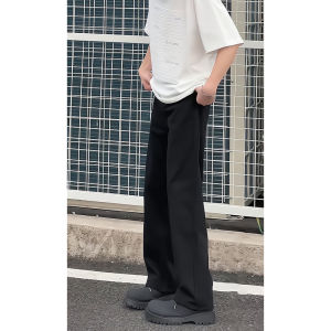 High-Endสีขาวผู้ชายDenimกางเกงยีนส์กลางเอวและHorn Cuff Flaredสไตล์สําหรับฤดูใบไม้ร่วงหินล้างความหนาปกติ