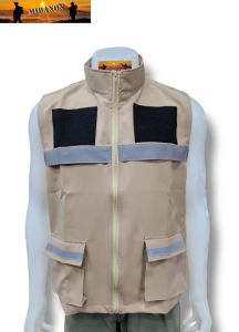 เสื้อกั๊กอปพร รุ่นใหม่ เสื้อกั๊กกระเป๋าตรง เครื่องหมายครบ หน้าและหลัง กากี