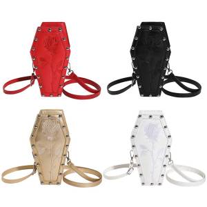 Chic Quan Tài hình dạng Phụ nữ túi đeo chéo làm bằng chất liệu da PU Phong Cách Gothic nách túi cho sử dụng thường nhật và các sự kiện đặc biệt trong màu hồng