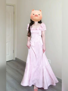 Xzy/Xin Zhengyan Plus Size Ladies French Gentle Sweet Lotus Leaf Collar Pink Dress Female Summer Tea Break Mermaid Dress