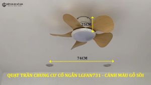 Quạt Trần Mini Có Đèn LÊ GIA LGFAN731V - Chiều Cao 25cm - Sải Cánh 74cm - Bảo Hành 5 Năm