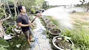 ฝักบัว ที่รดน้ำ ปืนฉีดน้ำ หัวฉีด หัวบัว รดน้ำ 1000รู ยาว ก้านอลูมิเนียม ยาว 60 ซม. มีวาวล์เปิดปิด ต่อกับสายยาง 4หุน 5หุน 6หุน น้ำนุ่มกว่า