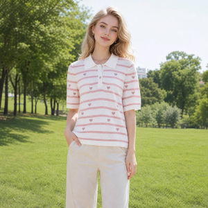 Sweet Heart Stripe Jacquard Breathable Knitwear