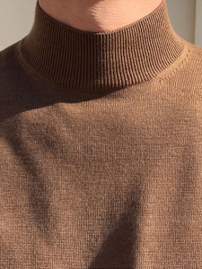 Korean Style Mens Long Sleeve Half High Collar Sweater Warm Solid Color Knitted Shirt Slim Fit Base Layer Shirt Casual Wear