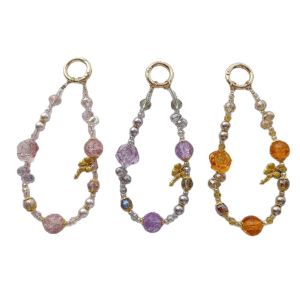 สายชาร์จมือถือมือถือลายกุหลาบย้อนยุคกุญแจรถคริสตัลลูกปัดทำด้วยมือหรูหราน้ำหนักเบาตกแต่งกระเป๋าของผู้หญิง