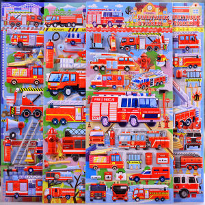 Childrens Cartoon Stickers 3D Bubble Labels Early Education Toys Boys Automobile Fire Truck Stickers Cognitive Learning Tools