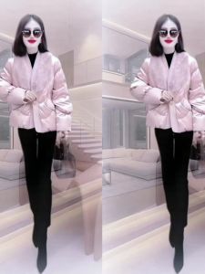 Dopamine Christmas Style V-Neck down Cotton Jacket New Chinese Autumn Winter Fashion Long Sleeve Knitted Streetwear Coat