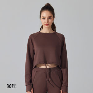 Loose Fit round Neck Sweatshirt Yoga Fitness Casual Outerwear Long Sleeve Drawstring Jacket for Women Autumn Winter Top