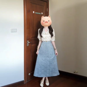 XUECAIQI | Summer High-end Korean Style Short Sleeve Shirt and Blue Skirt Set