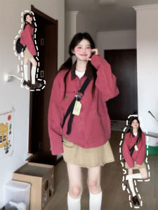 Japanese Workwear Contrast Color Suede Patchwork Jacket Womens Autumn Winter Loose Sweet Cool Open Cardigan Trendy