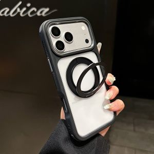 Ốp Lưng Kim Loại Có Giá Đỡ Từ Tính Cho iPhone Có Thể Gập Lại Xoay Được Viền Silicon Tương Thích Với Magsafe 18/17/16/15/14/13/12/11 Pro Max