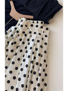 High Waist A-Line Skirt Summer 2024 Commute Style Linen Gingham Print Light Beige Midi Skirt Elegant Sensation Brand Outlet