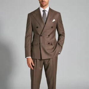 Fashion Mens Wedding 2-Piece Suit Set Peak Lapel Double Breasted Blazer with Pants for Prom Dinner Formal Office Male Outfit