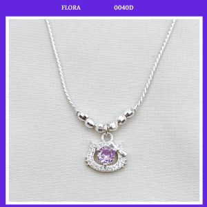 FLORA 0040D - Dây chuyền liền mặt bạc ta 36 cm hình mèo Hello Kitty đá màu hồng dành cho bé gái
