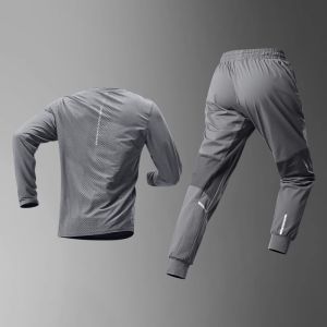 High-End Mens Running And Cycling Gear Quick Dry Sportswear Outdoor Training Suit Long Sleeve Long Pants round Neck Casual Clothes
