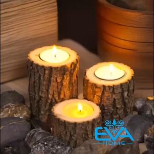 Combo 3 Wooden Candle Holder 3cm - 5cm - 8m Chân Đế Nến Gỗ Kèm Nến Tealight Trang Trí Tiệc Và Decor