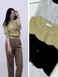 เสื้อคาร์ดิแกนถักบาง คอตั้ง ระบายอากาศได้ดี ผ้าไหม ผ้าฝ้าย ผ้าโพลีเอสเตอร์ ทรงหลวม ปกติ แขนยาว ปกติ สำหรับผู้หญิง