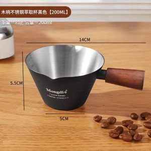 Italian Coffee Extraction Cup with Scale Stainless Steel Measurement Cup Espresso Machine Liquid Reception Cup Wooden Handle Ounce Cup