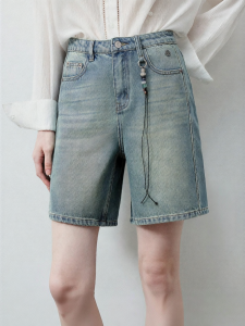 Toyouth | Quần Short Jeans Cotton Có Điều Chỉnh Dọc và Trang Trí Hạt