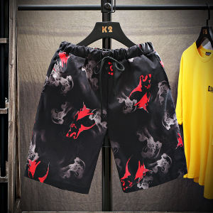 Summer Mens Loose Casual Shorts Five Pocket Beach Pants Camouflage Horse Pants mid Waist Length Cotton Polyester Blend