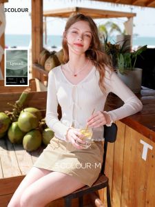 3COLOUR·S | Summer Long-sleeve Tie Cardigan Knit V-neck Slim-fit Top
