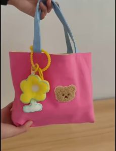 [LITTLE DAISY] MENDY TOTE BAG (1 TAS 2 WARNA) / SIMPLE KOREAN TOTE BAG MOTIF BERUANG / TAS JALAN KOREAN BEAR / MINI TOTE BAG