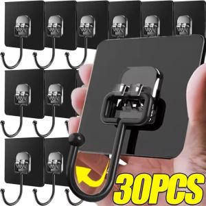 30/50pcs Black Self Adhesive Hooks / Rotating Waterproof Strong Sticky Wall Hook / Big Size Heavy Duty Storage Hanger