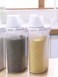 🇸🇬 Ready Stock Airtight Grain Storage Container with Measuring Cup 3 Size Moisture-Proof Insect-Proof Kitchen Organizer